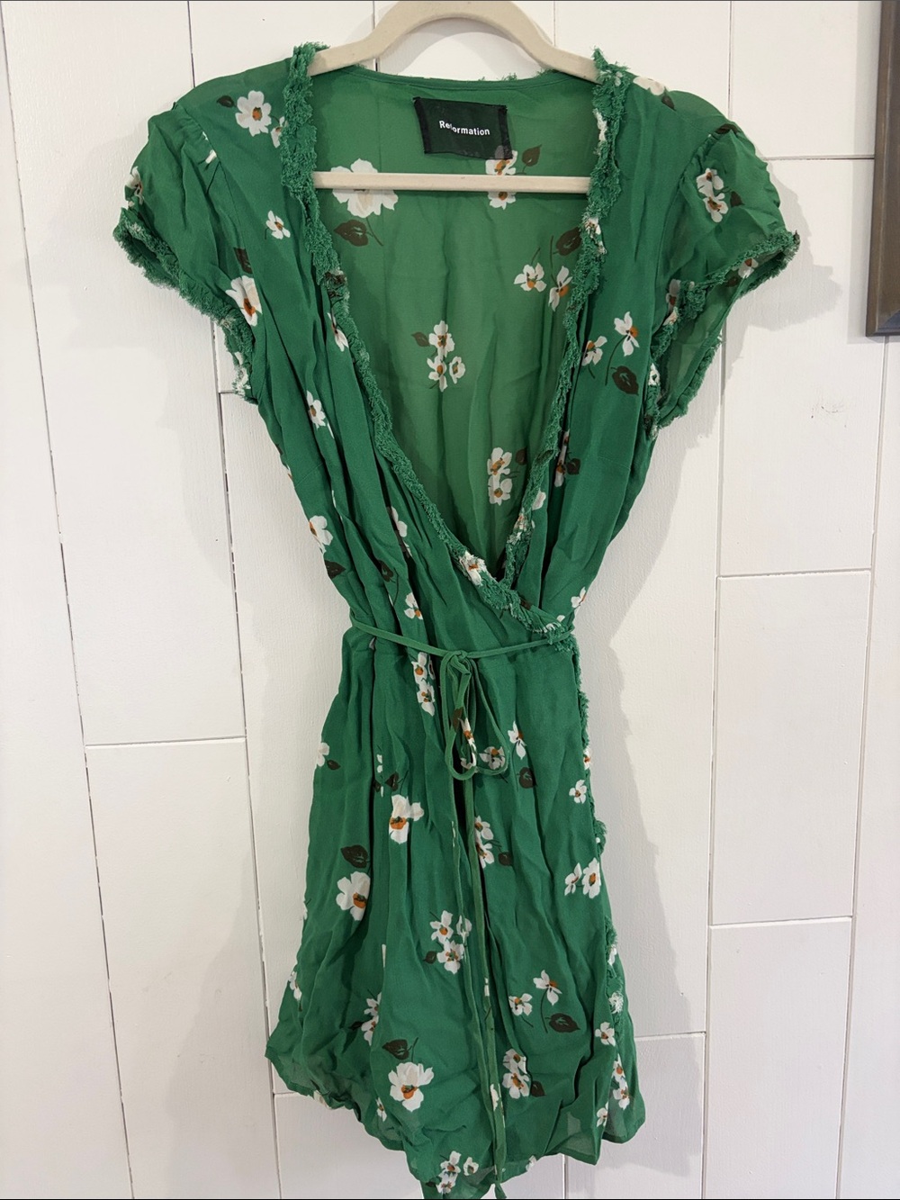 Reformation Emerald Green Floral Wrap Dress